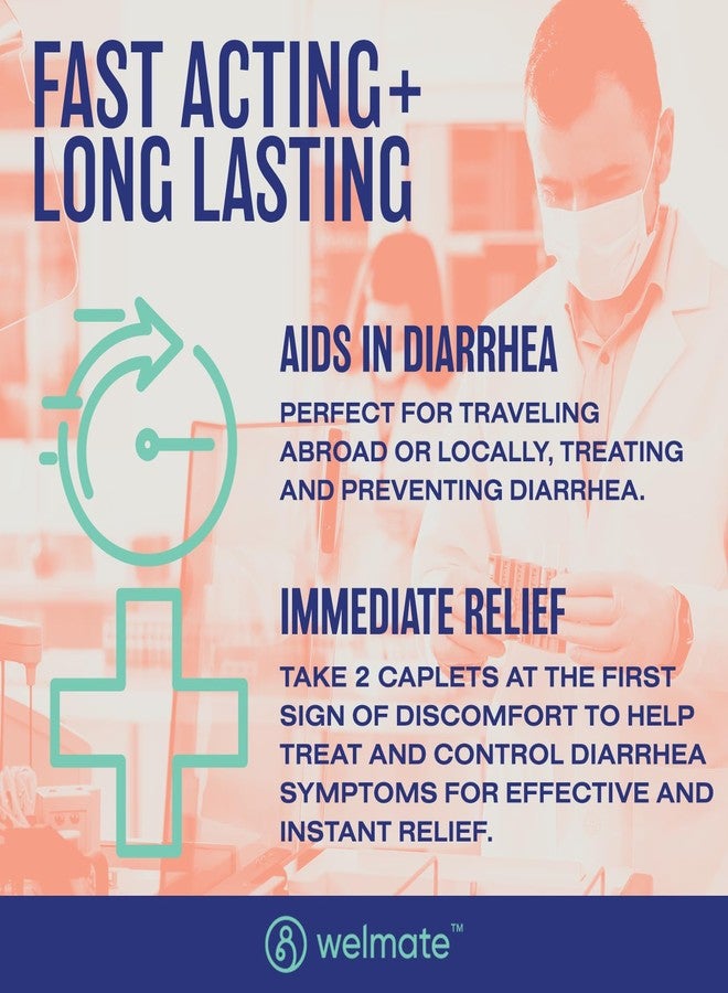 WELMATE - Anti-Diarrheal Caplets (24 Caplets) - Loperamide HCL 2 mg - Diarrhea Symptom Relief - Upset Stomach Reliever - Anti Diarrhea Pills - Over-The-Counter Medication - Image 3
